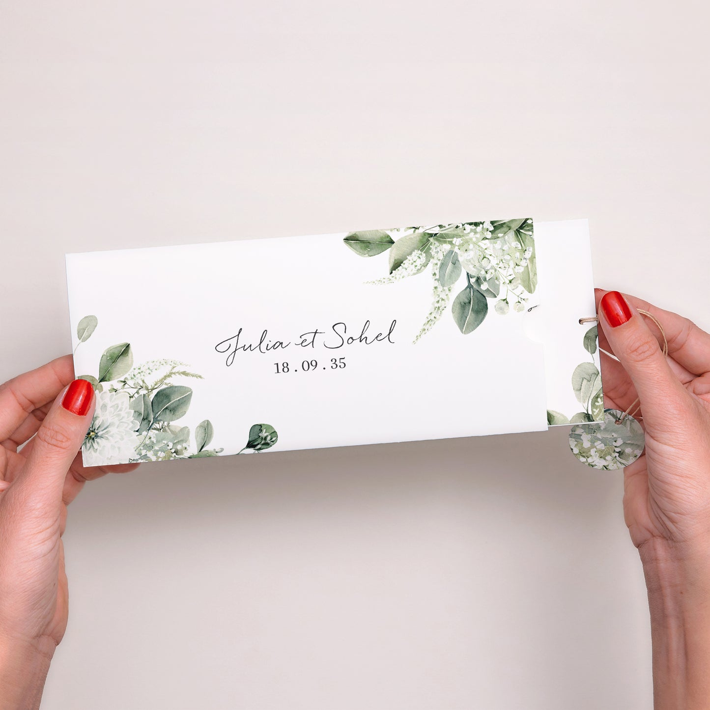 Faire-part Mariage Pochette 2 cartes, étiquette Naturel Romantique photo N° 2