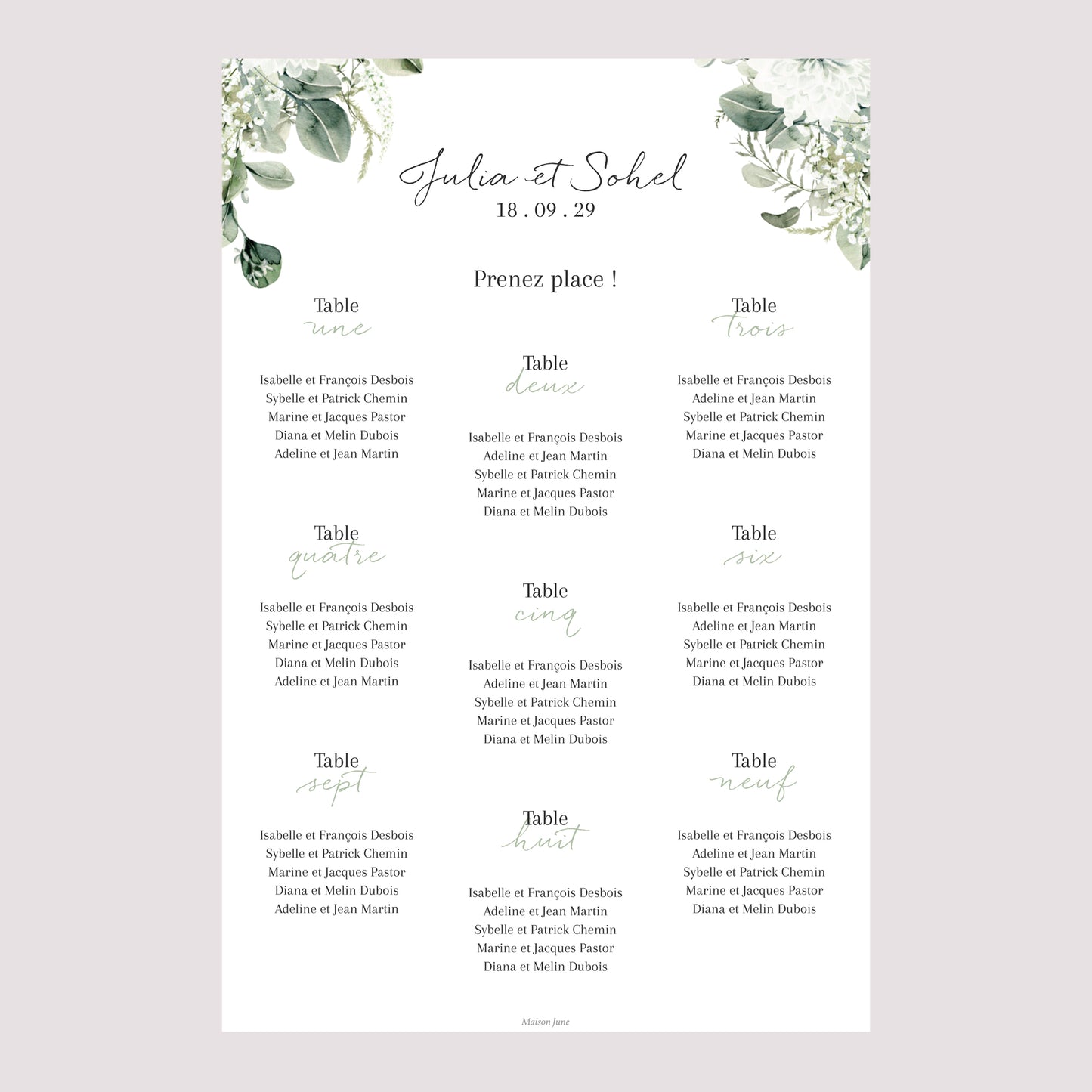 Plan de table Mariage Portrait Naturel Romantique photo N° 2