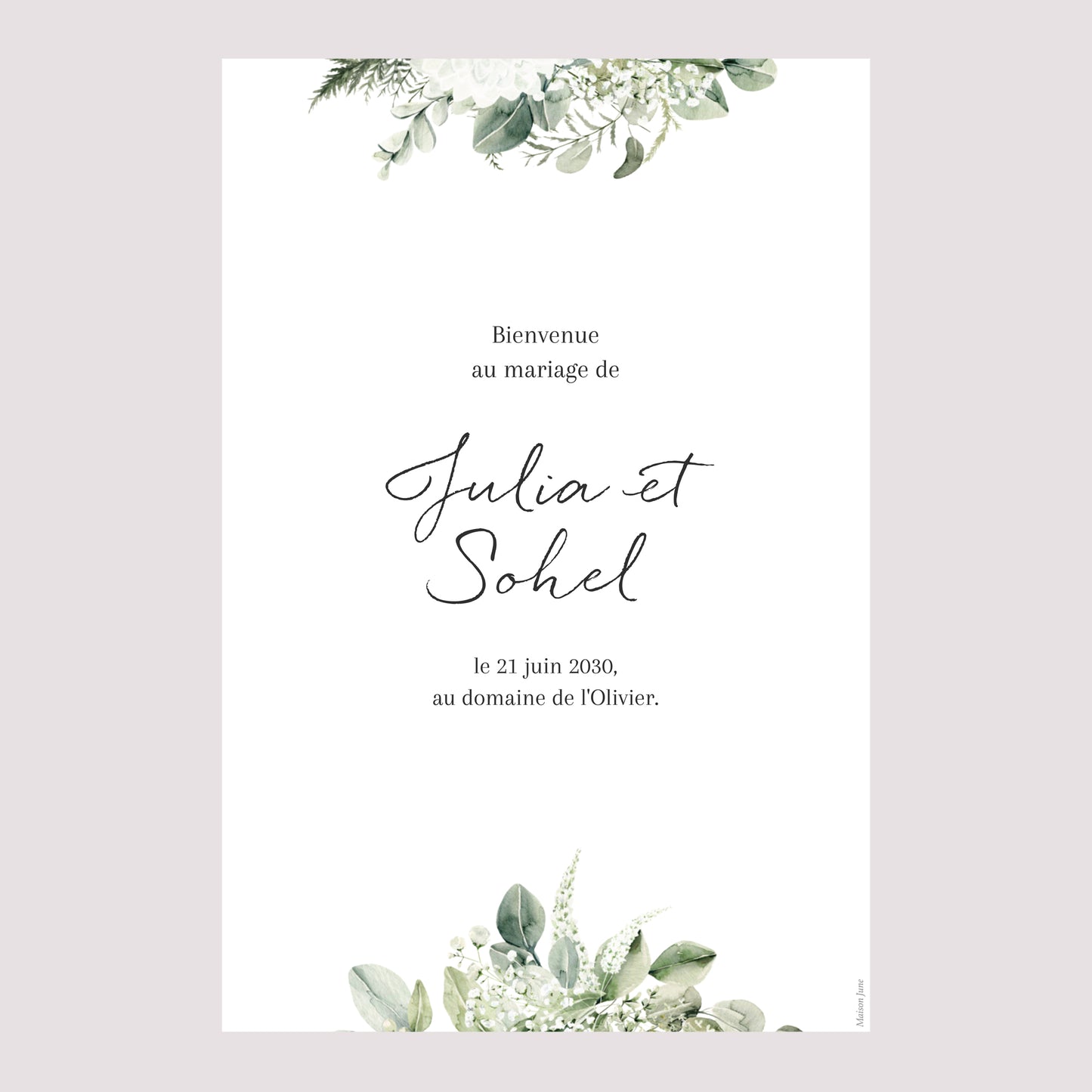 Panneau bienvenue Mariage Portrait 60 x 90 cm Naturel Romantique photo N° 2