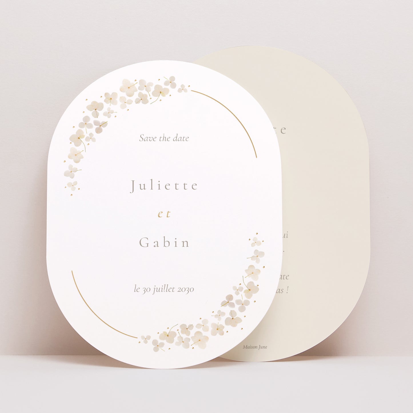 Save the date Mariage Ovale Fleurs séchées blanches photo N° 1