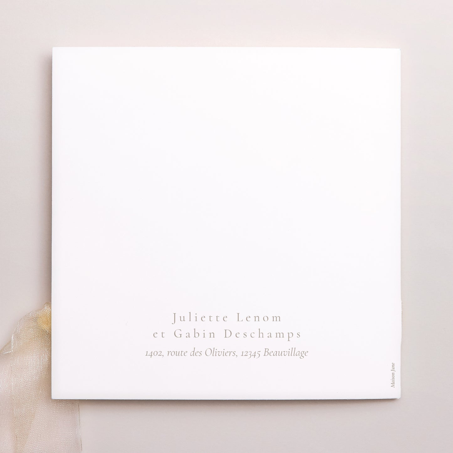 Faire-part Mariage Pochette carrée, 3 cartes, étiquette Fleurs séchées blanches photo N° 4