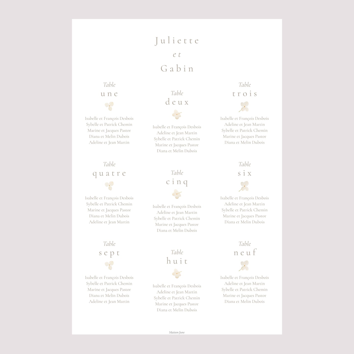 Plan de table Mariage Portrait Fleurs séchées blanches photo N° 2