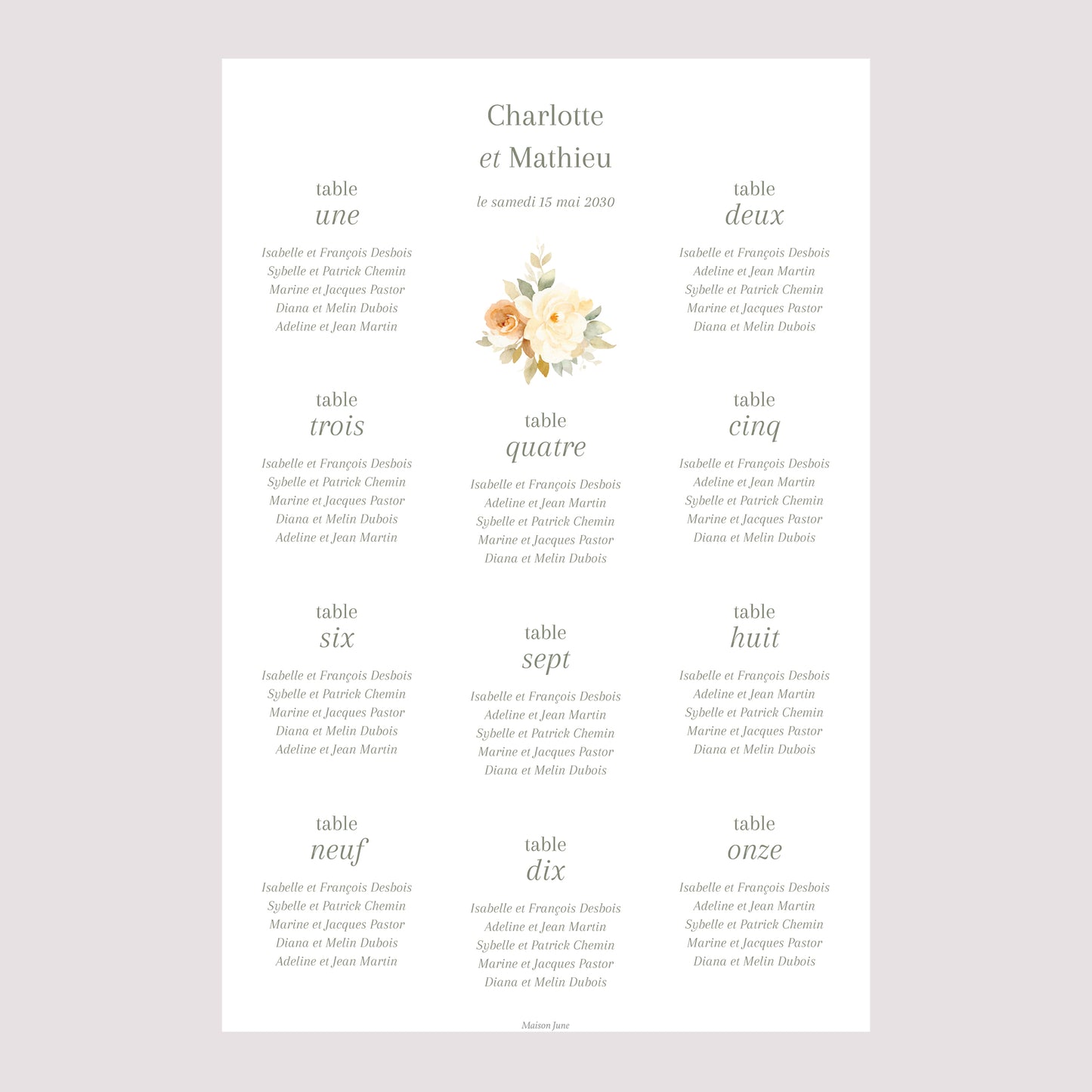 Plan de table Mariage Portrait Trio romantique photo N° 2
