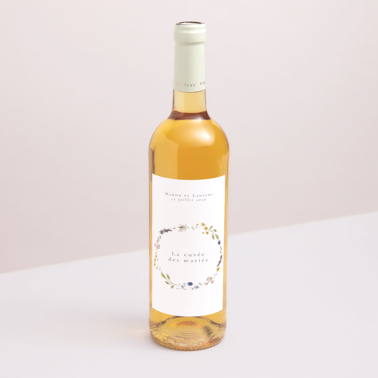 Etiquette bouteille Mariage Portrait Couronne Florale Champêtre photo N° 1