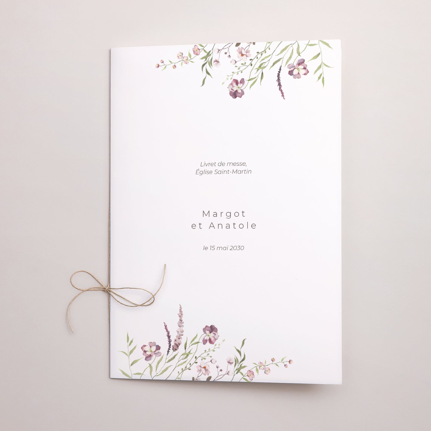 Livret de messe Mariage Double volet Petites fleurs mauves photo N° 1