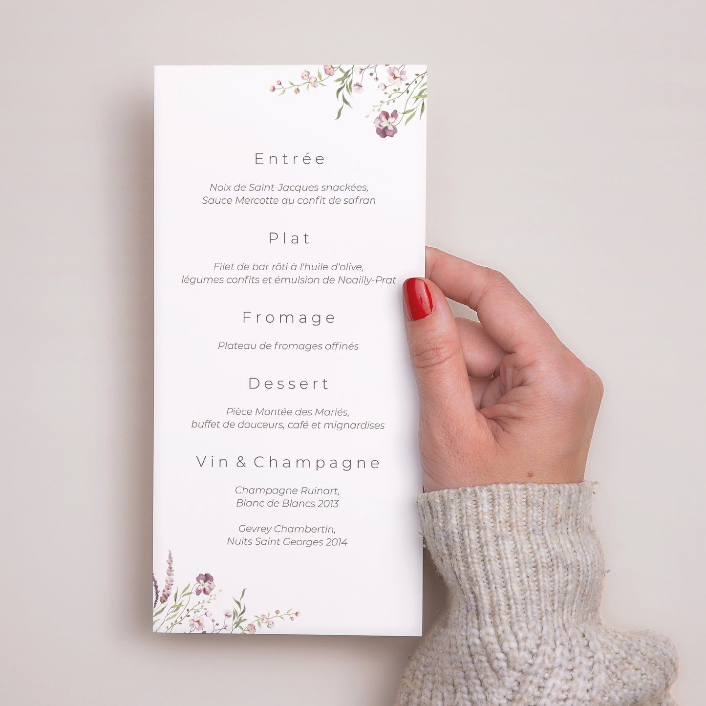 Menu Mariage Panoramique portrait Petites fleurs mauves photo N° 2