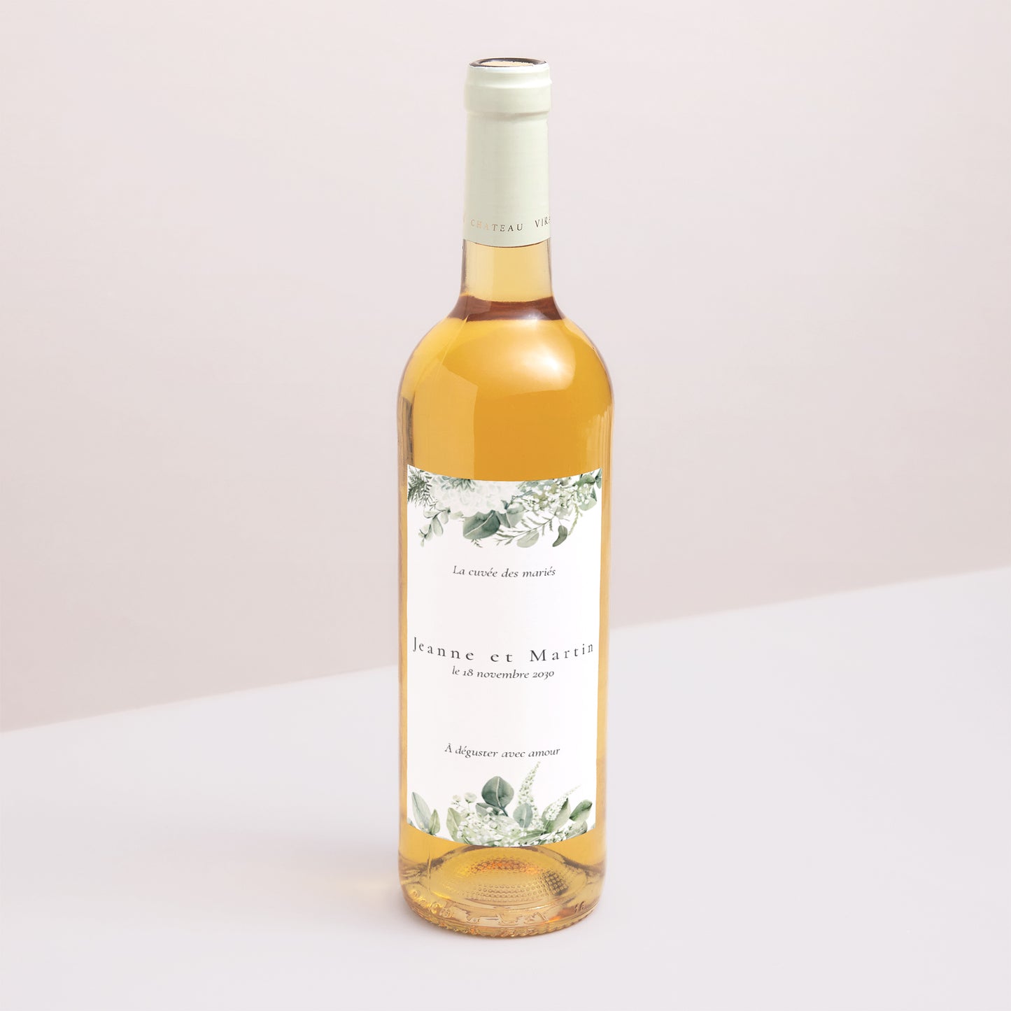 Etiquette bouteille Mariage Portrait Encadré végétal photo N° 1