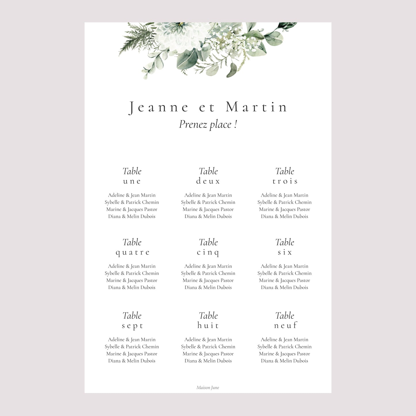 Plan de table Mariage Portrait Encadré végétal photo N° 2