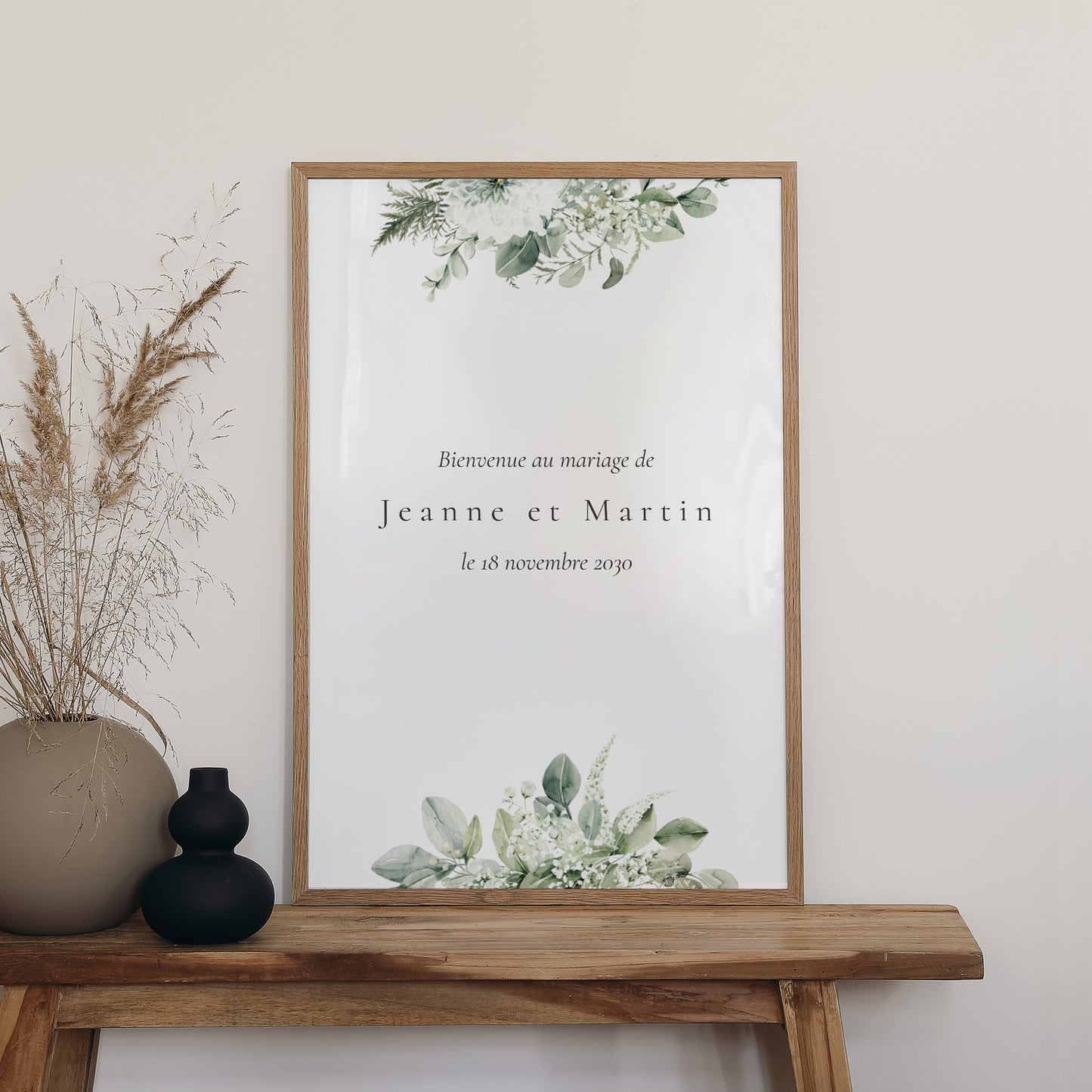 Panneau bienvenue Mariage Portrait 60 x 90 cm Encadré végétal photo N° 2
