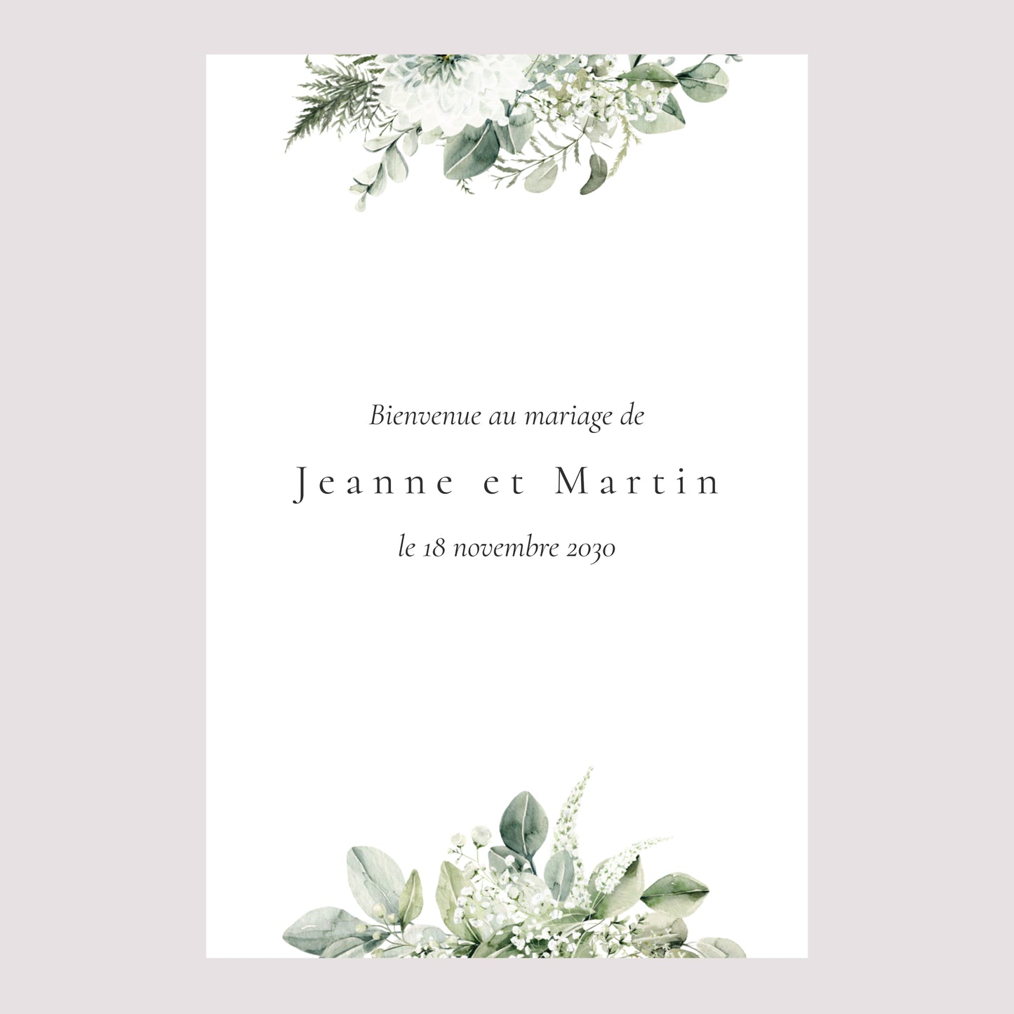 Panneau bienvenue Mariage Portrait 60 x 90 cm Encadré végétal photo N° 2