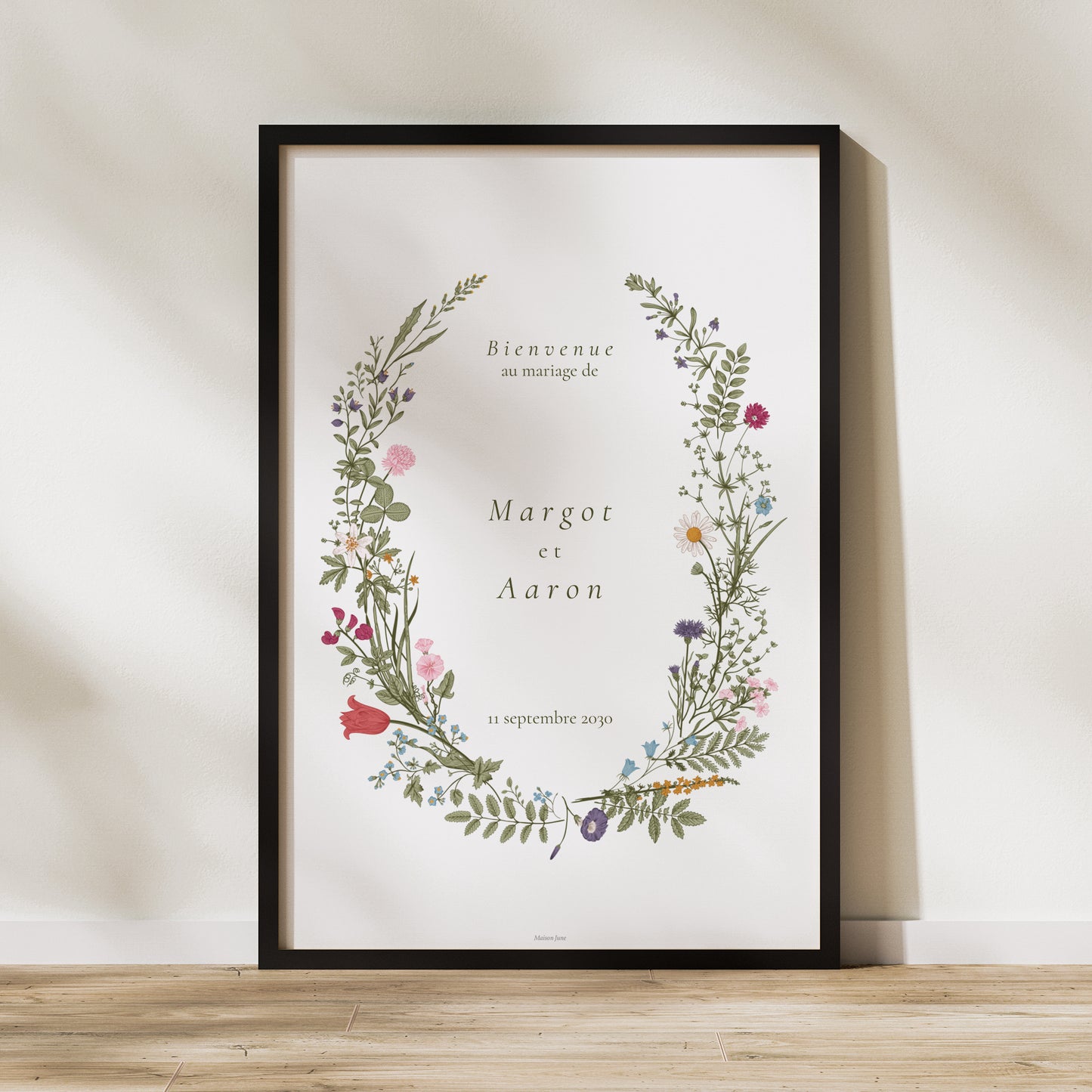 Panneau bienvenue Mariage Portrait 60 x 90 cm Couronne vintage photo N° 1