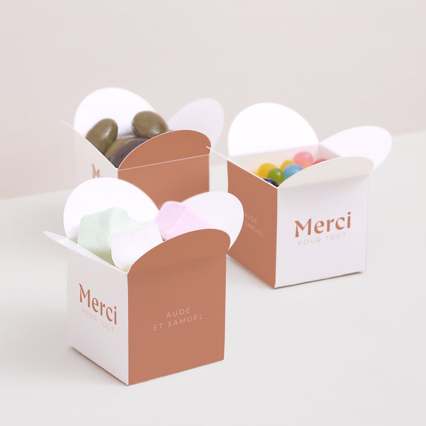 Boîte à dragées Mariage Ouverture papillon Typo terracotta photo N° 3