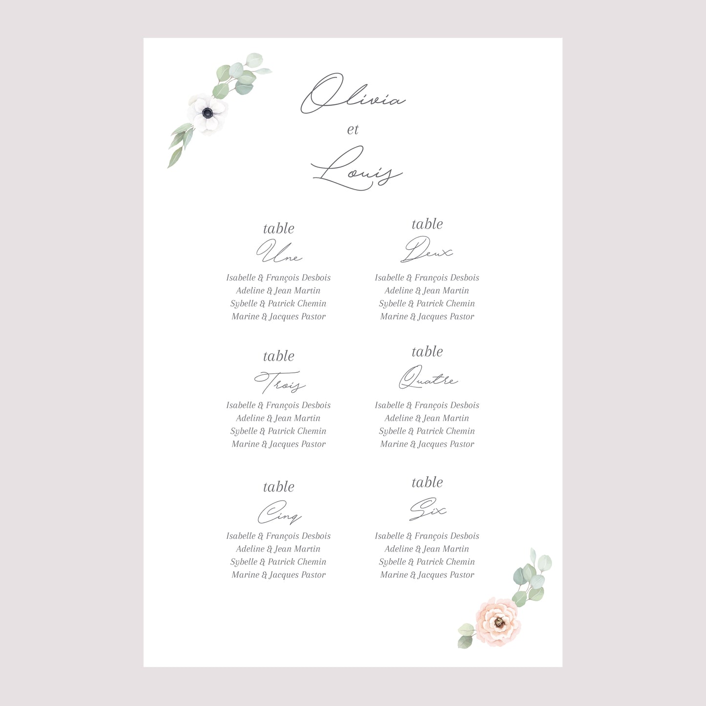 Plan de table Mariage Portrait Romance photo N° 2