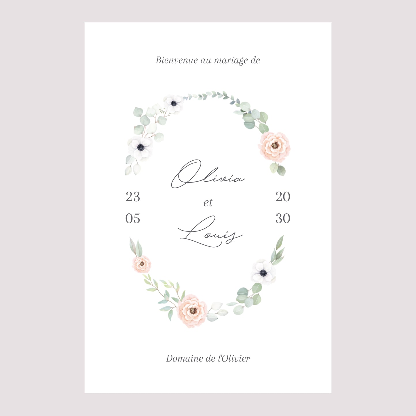 Panneau bienvenue Mariage Portrait 60 x 90 cm Romance photo N° 2