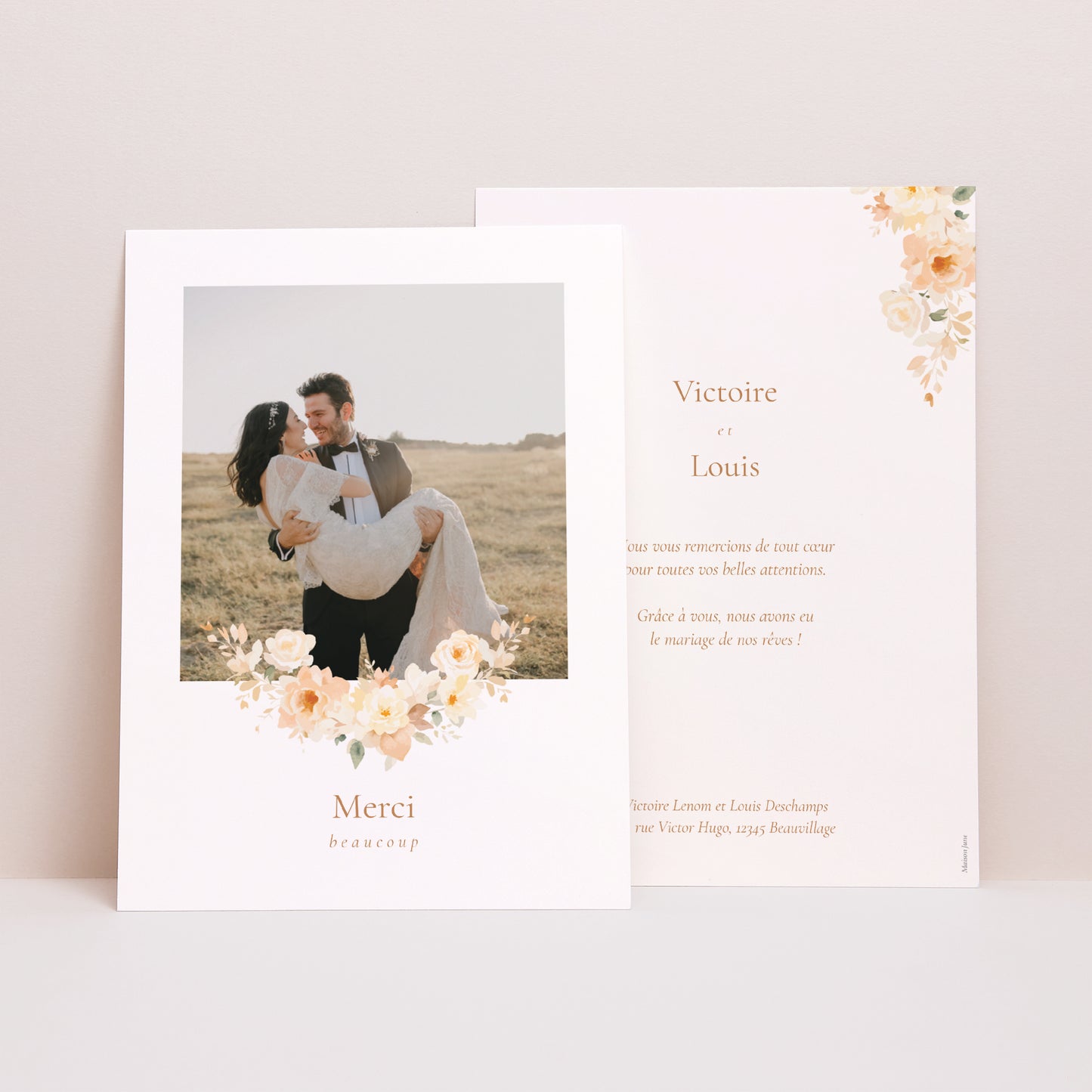 Remerciements Mariage Portrait Pochette fleurie photo N° 1