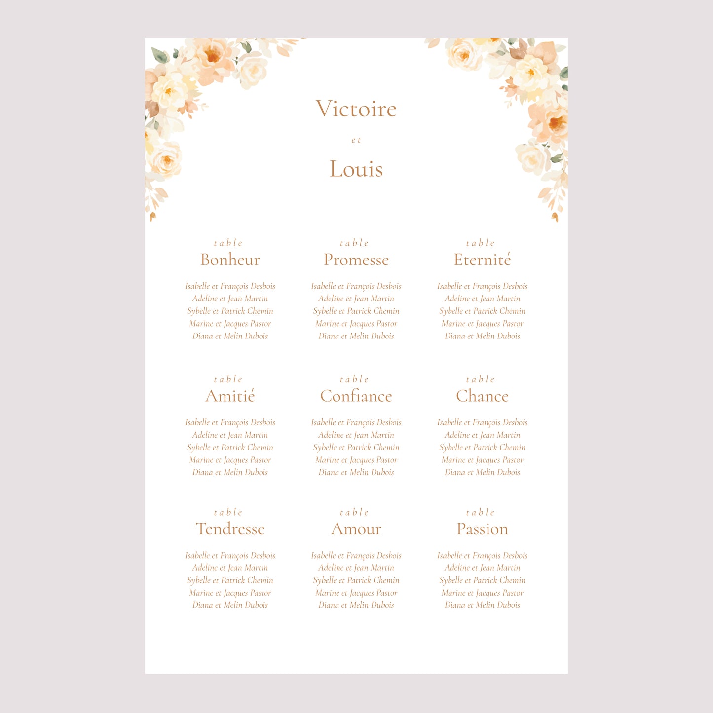 Plan de table Mariage Portrait Pochette fleurie photo N° 2