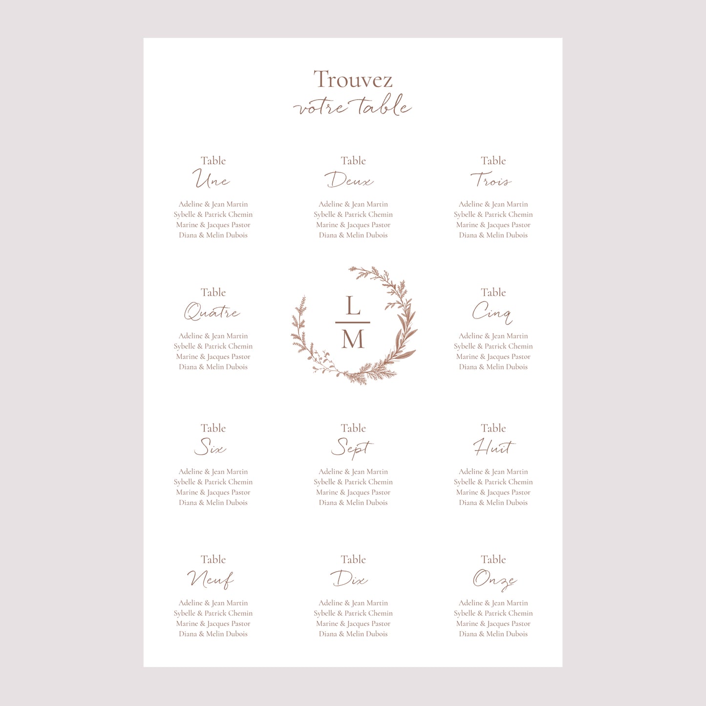 Plan de table Mariage Portrait Couronne dorure élégante photo N° 2