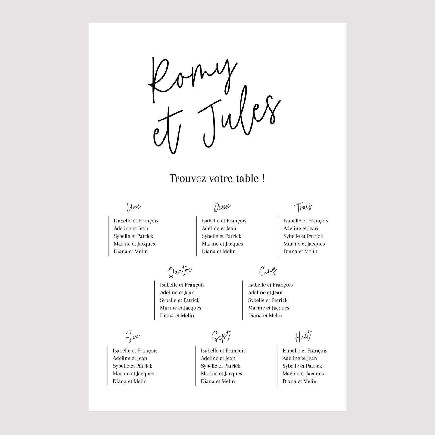 Plan de table Mariage Portrait Pacôme photo N° 2