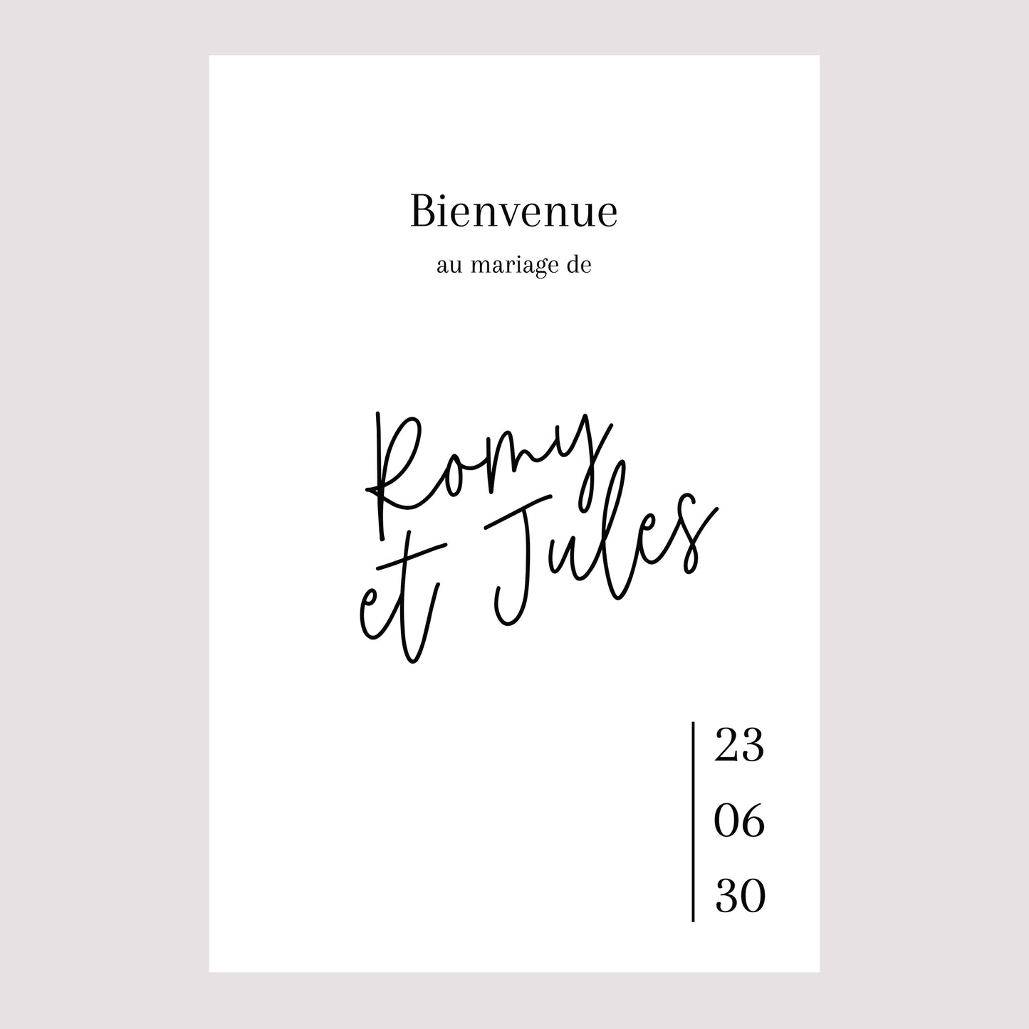 Panneau bienvenue Mariage Portrait 60 x 90 cm Pacôme photo N° 2
