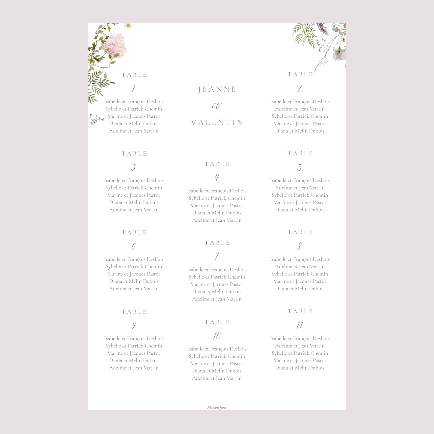 Plan de table Mariage Portrait Couronne fleurie photo N° 2