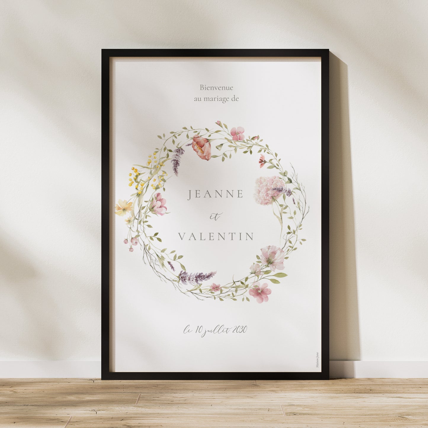 Panneau bienvenue Mariage Portrait 60 x 90 cm Couronne fleurie photo N° 1
