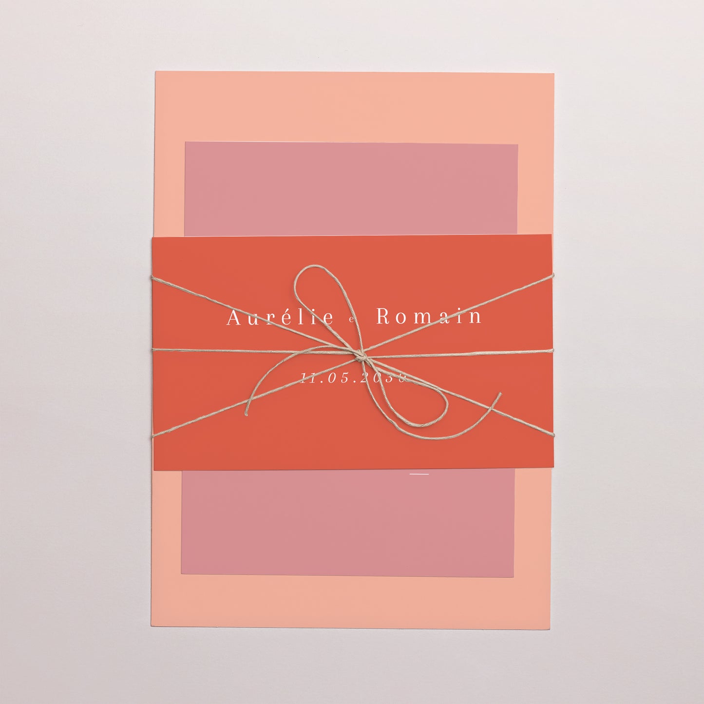 Faire-part Mariage 3 cartes, ruban Cornaline photo N° 1