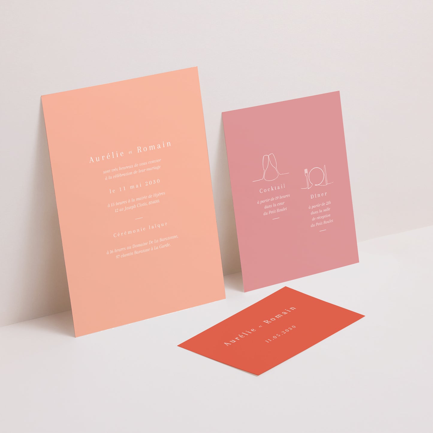 Faire-part Mariage 3 cartes, ruban Cornaline photo N° 2