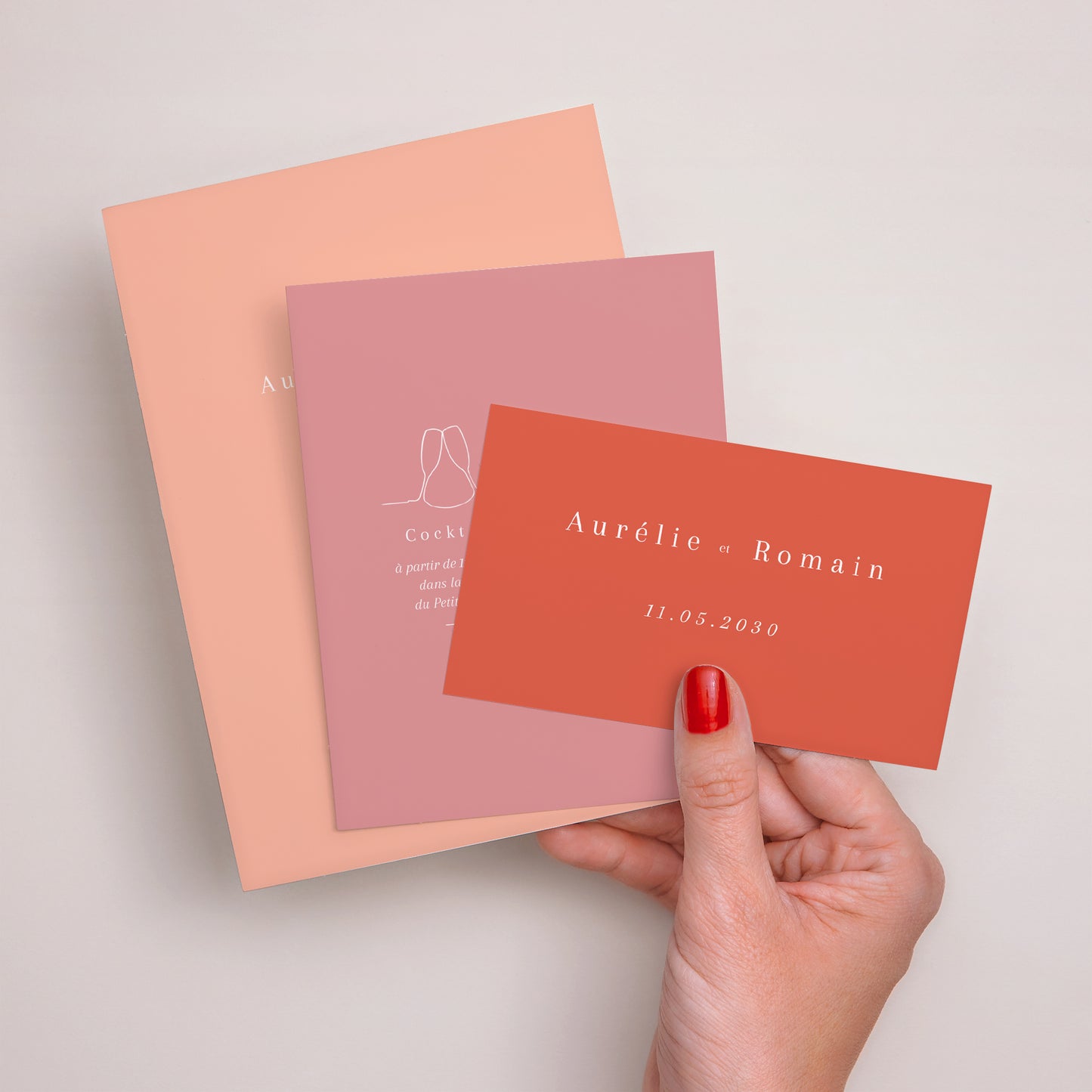 Faire-part Mariage 3 cartes, ruban Cornaline photo N° 3