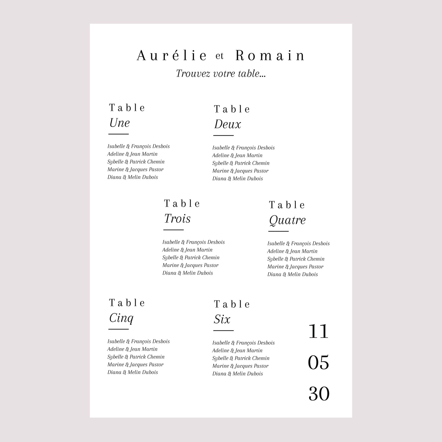 Plan de table Mariage Portrait 60 x 90 cm Cornaline photo N° 2