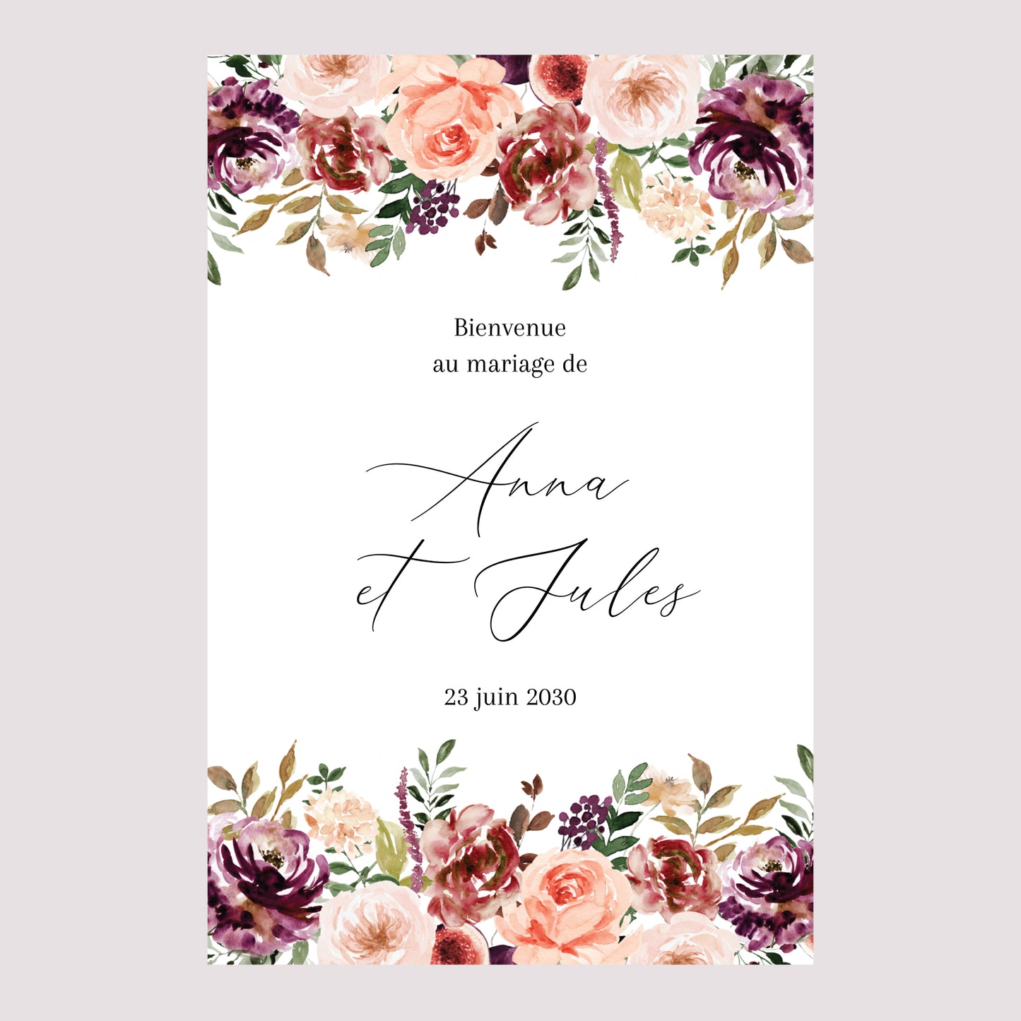 Panneau bienvenue Mariage Portrait 60 x 90 cm Caudélie photo N° 2