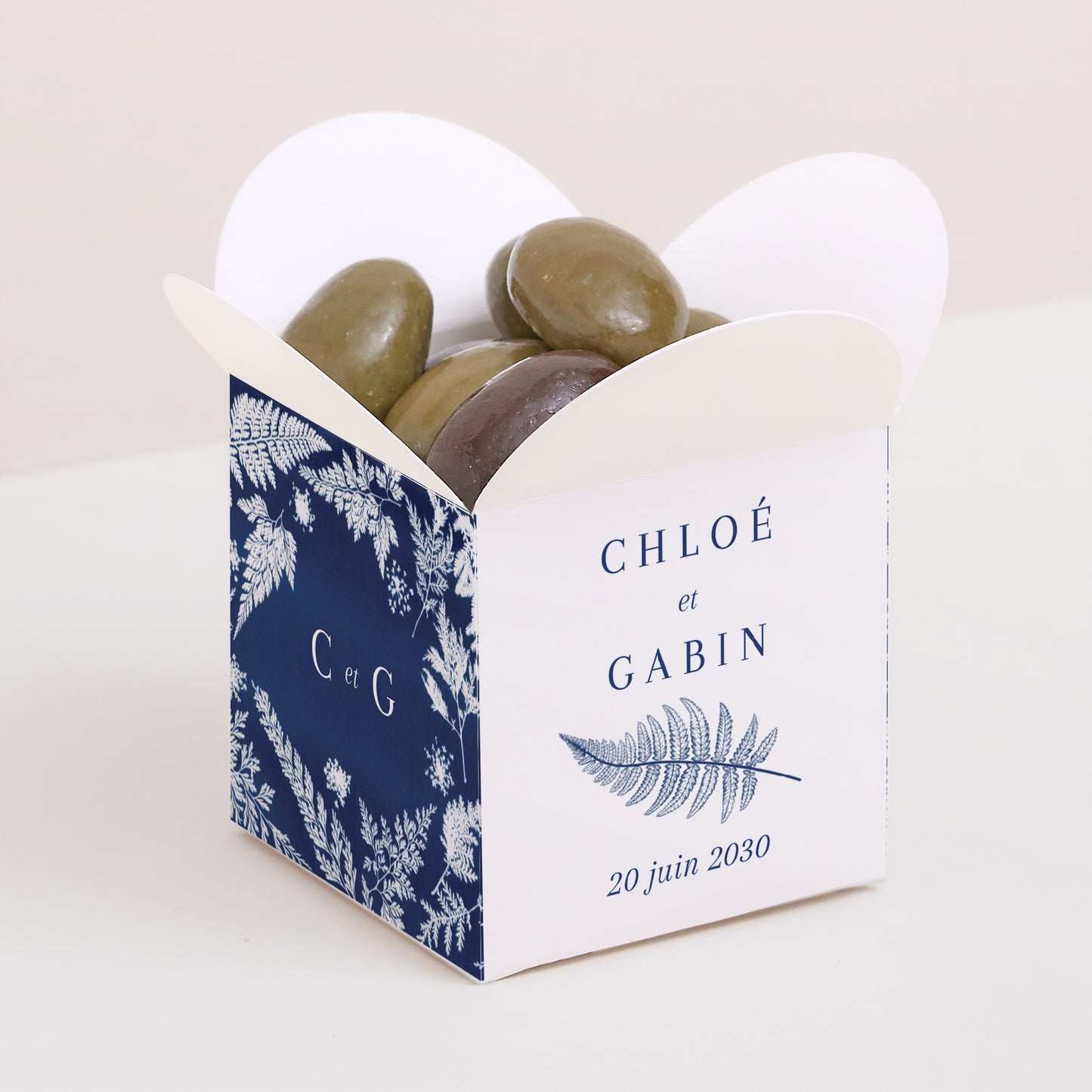 Boîte à dragées Mariage Ouverture papillon Cyanotype II photo N° 1