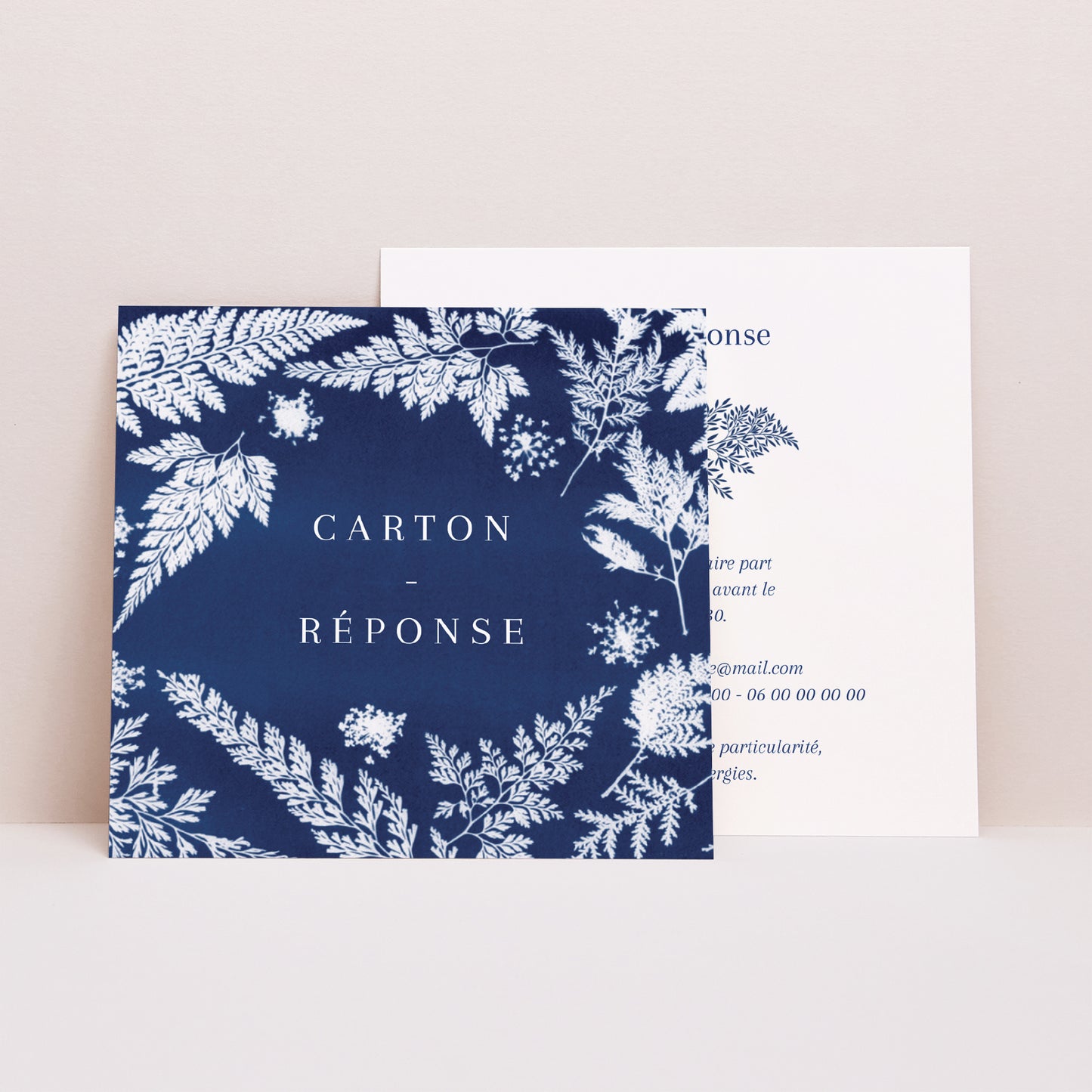 Carton réponse Mariage Carré Cyanotype II photo N° 1