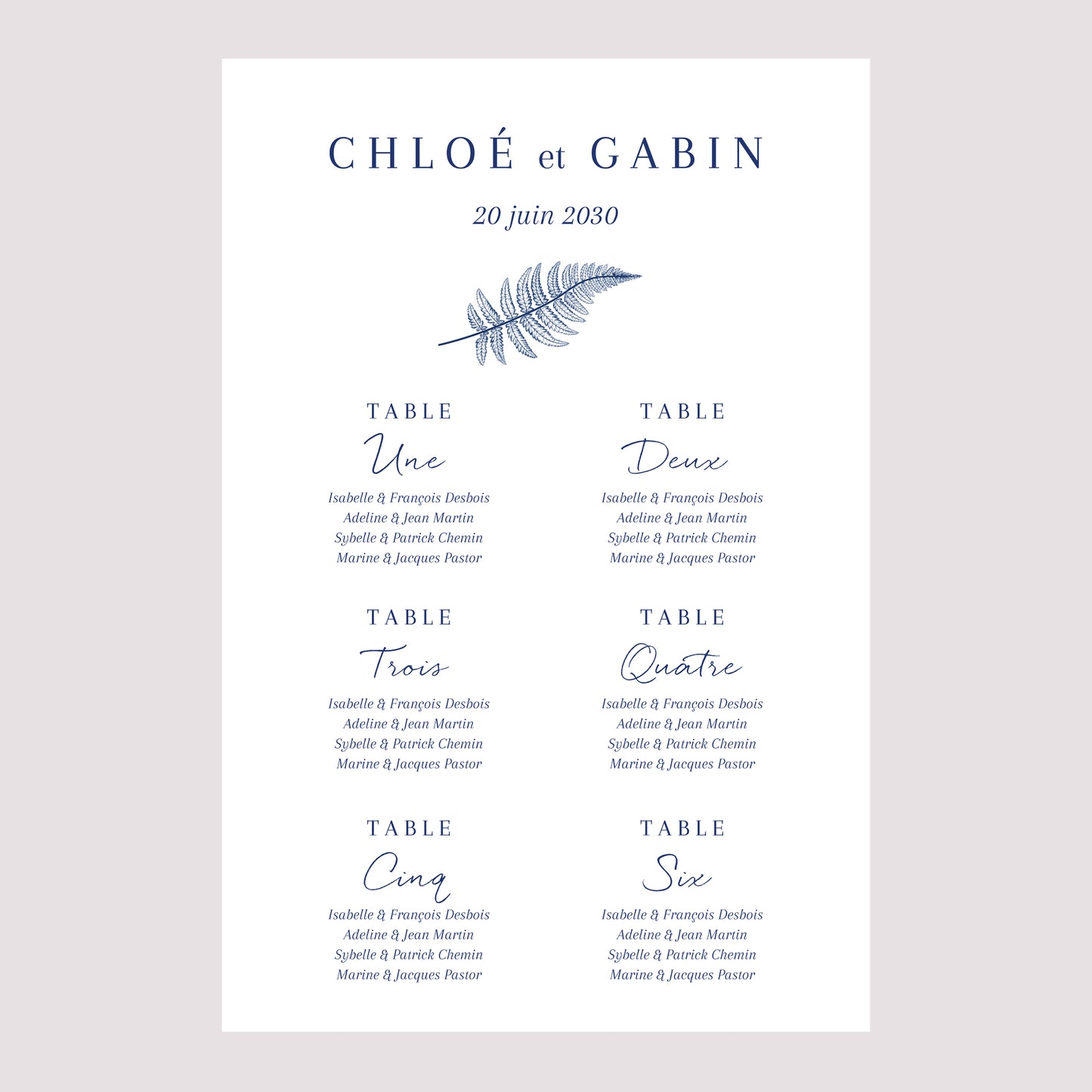 Plan de table Mariage Portrait 60 x 90 cm Cyanotype II photo N° 2