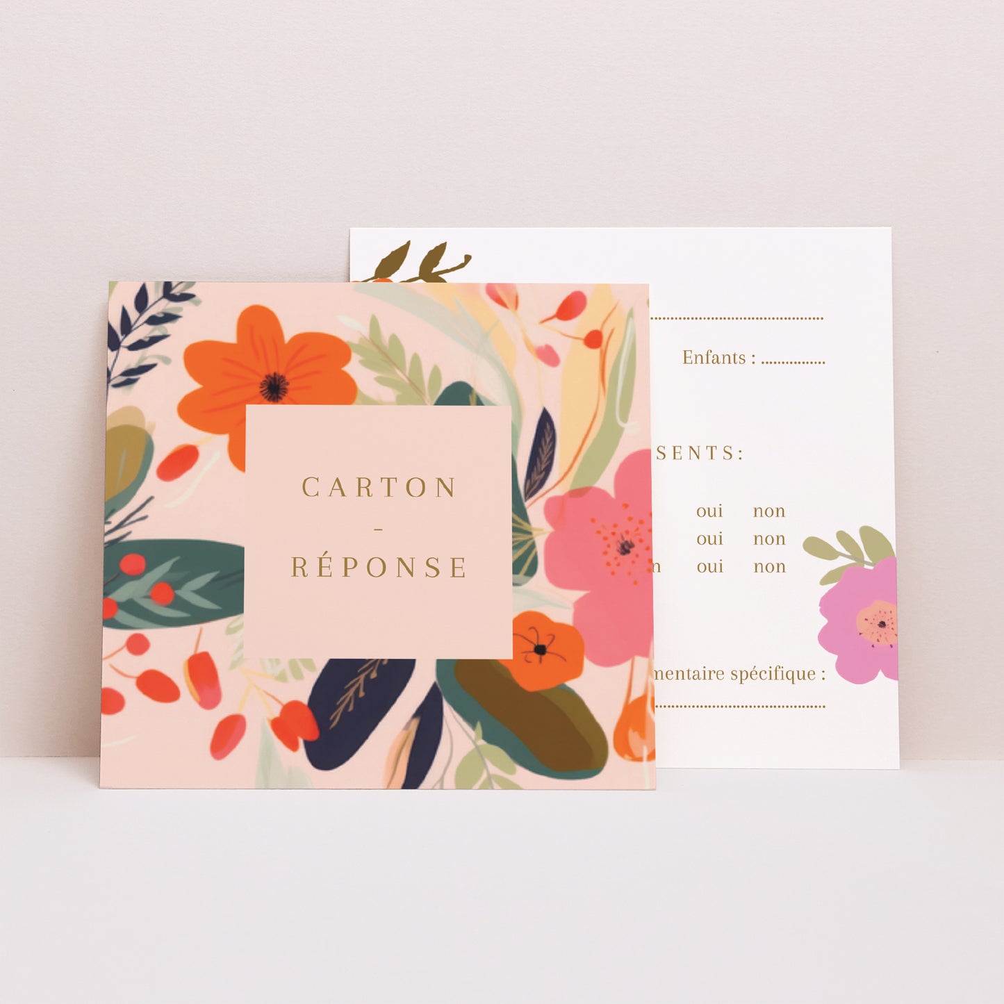 Carton réponse Mariage Carré Farandole de fleurs photo N° 1