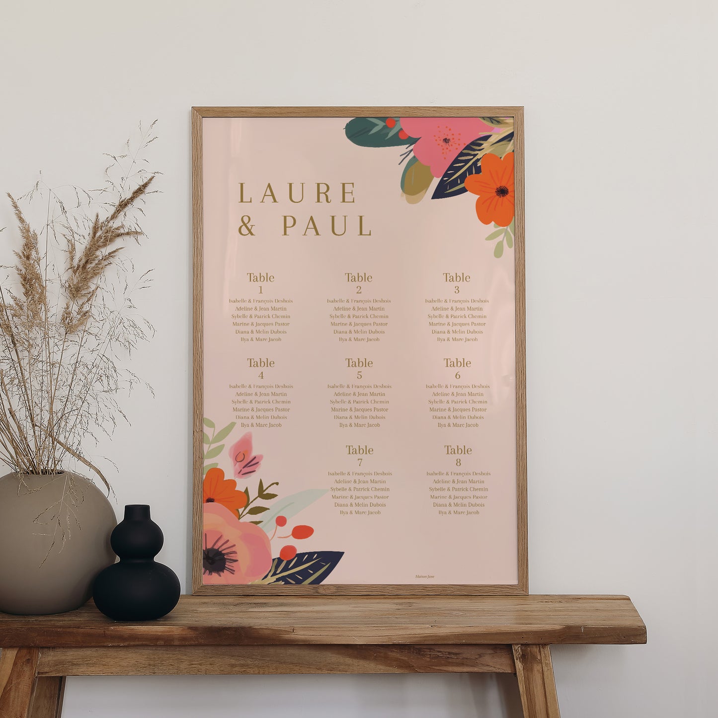 Plan de table Mariage Portrait 60 x 90 cm Farandole de fleurs photo N° 2