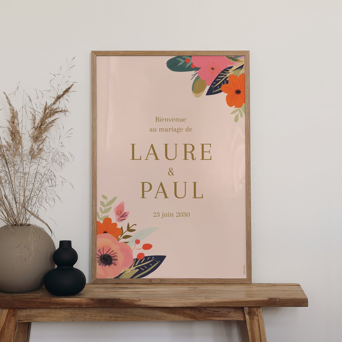 Panneau bienvenue Mariage Portrait 60 x 90 cm Farandole de fleurs photo N° 2