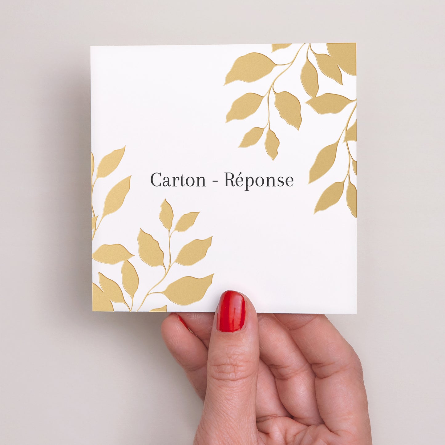 Carton réponse Mariage Carré feuillage doré photo N° 2
