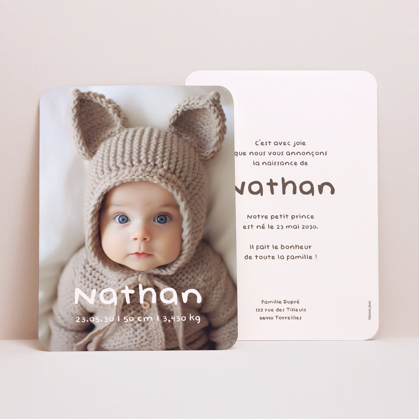 Faire-part Naissance Portrait, bords arrondis Hello photo N° 1