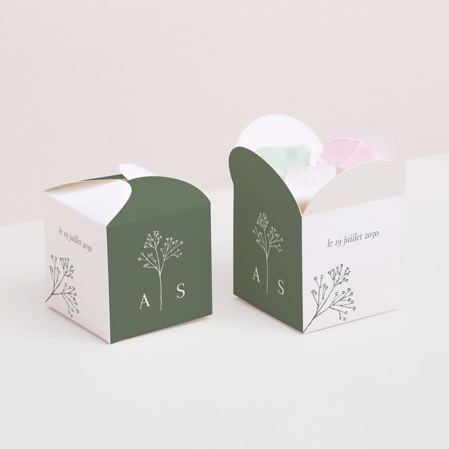 Boîte à dragées Mariage Ouverture papillon Gypsophile silouhette photo N° 2