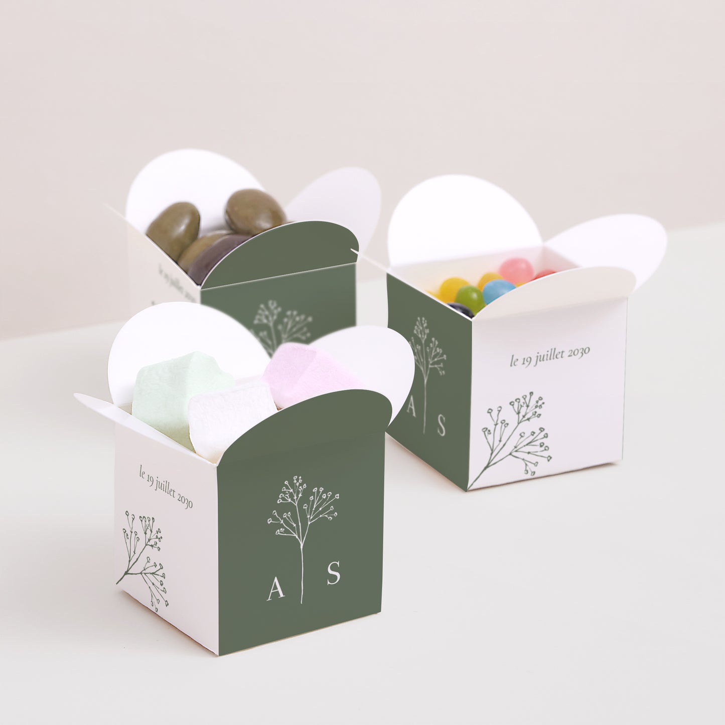 Boîte à dragées Mariage Ouverture papillon Gypsophile silouhette photo N° 3