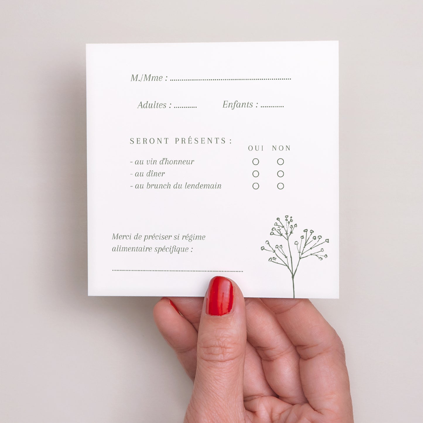 Carton réponse Mariage Carré Gypsophile silouhette photo N° 3