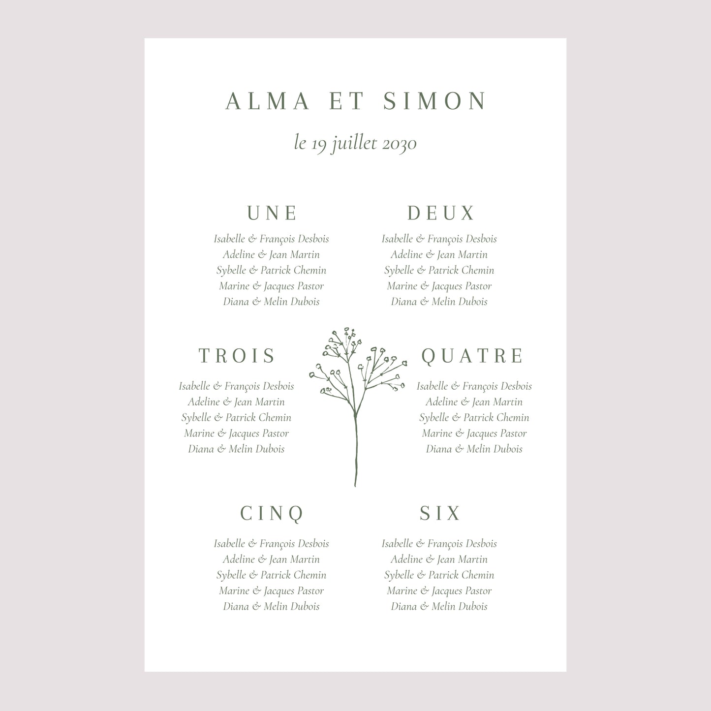 Plan de table Mariage Portrait Gypsophile silouhette photo N° 2