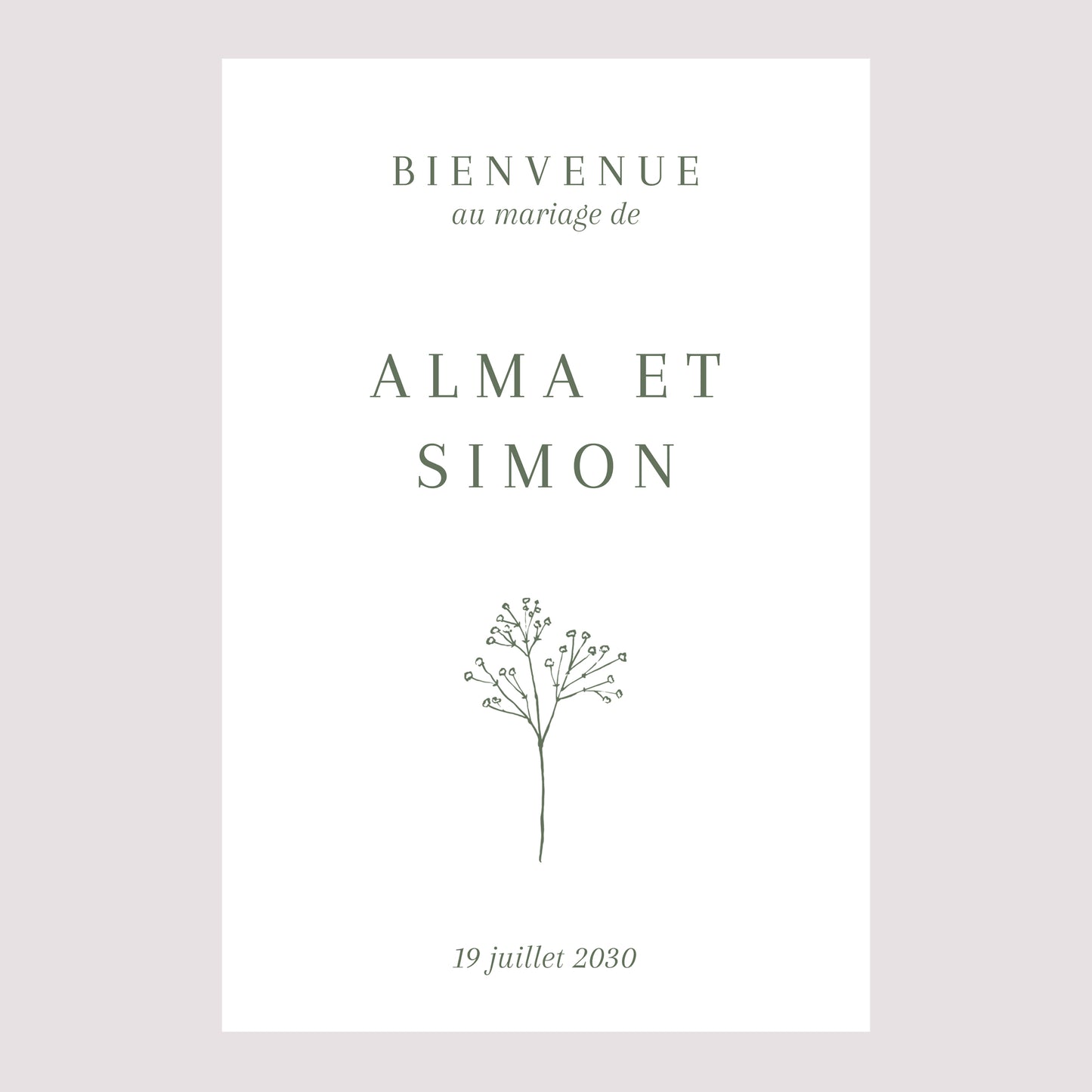 Panneau bienvenue Mariage Portrait 60 x 90 cm Gypsophile silouhette photo N° 2