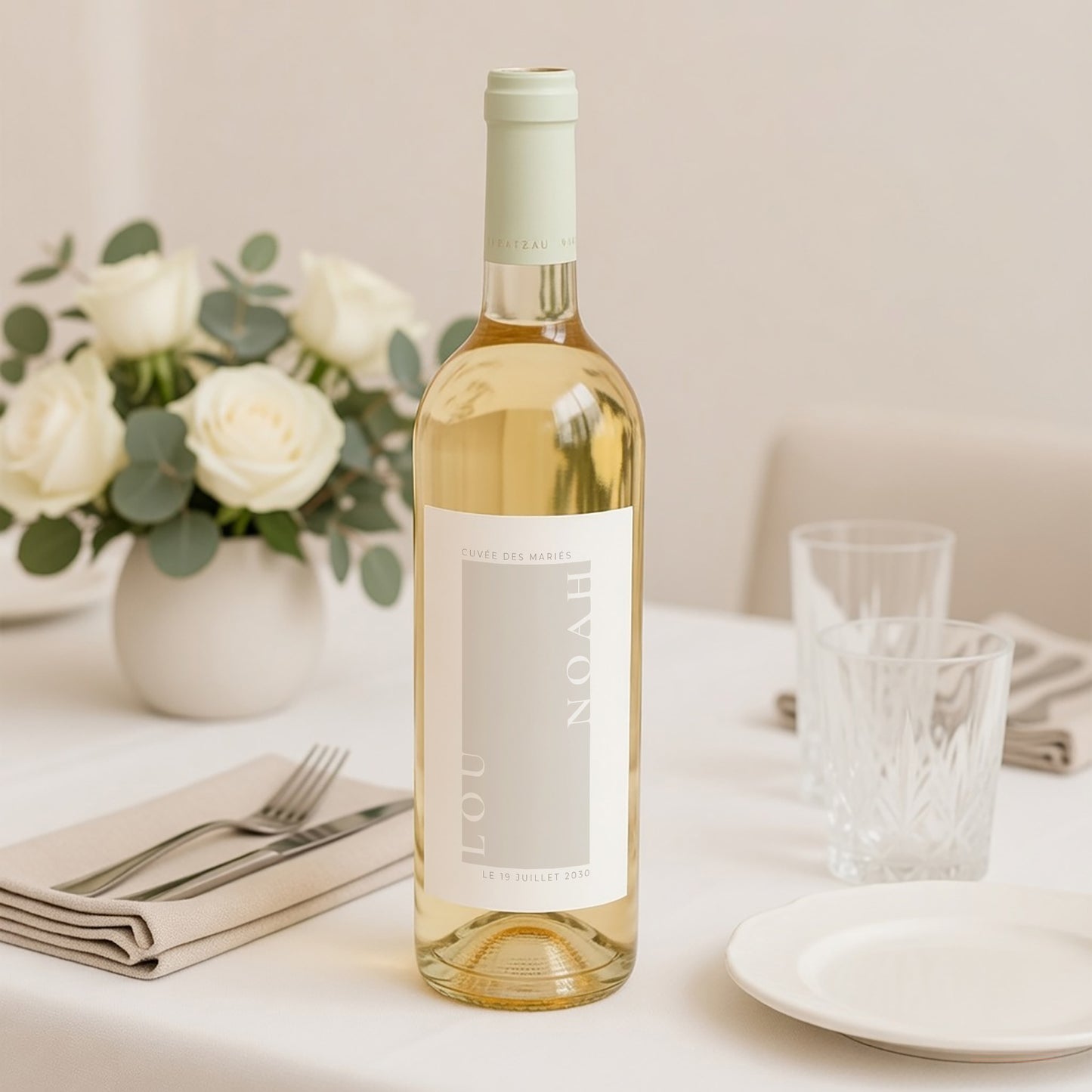 Etiquette bouteille Mariage Portrait Typo et beige photo N° 2