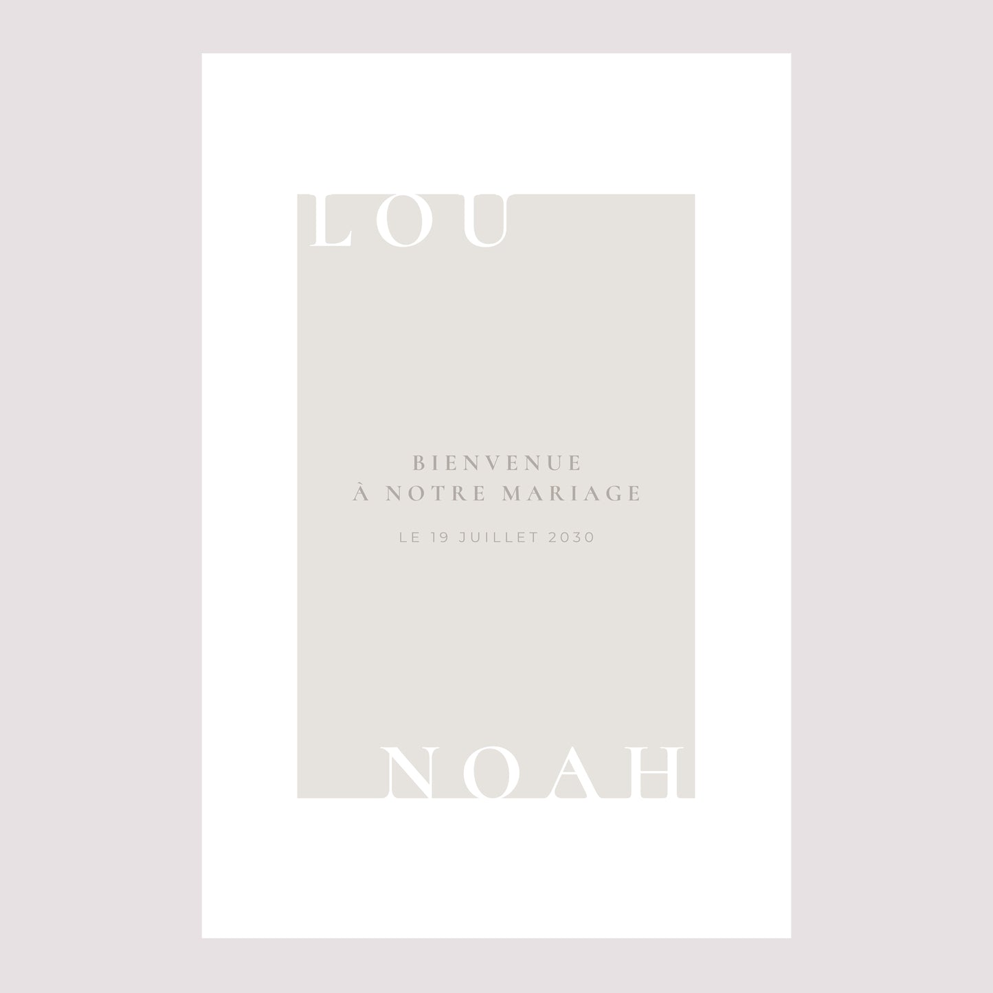 Panneau bienvenue Mariage Portrait 60 x 90 cm Typo et beige photo N° 2