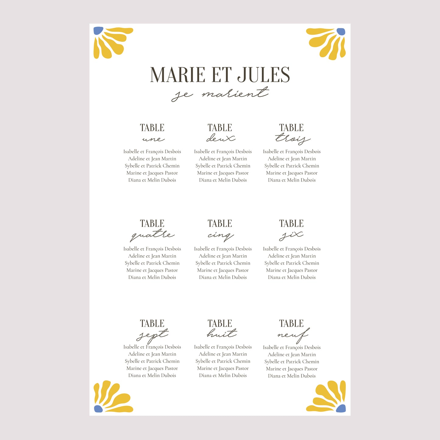 Plan de table Mariage Portrait Flowers by Matisse photo N° 2