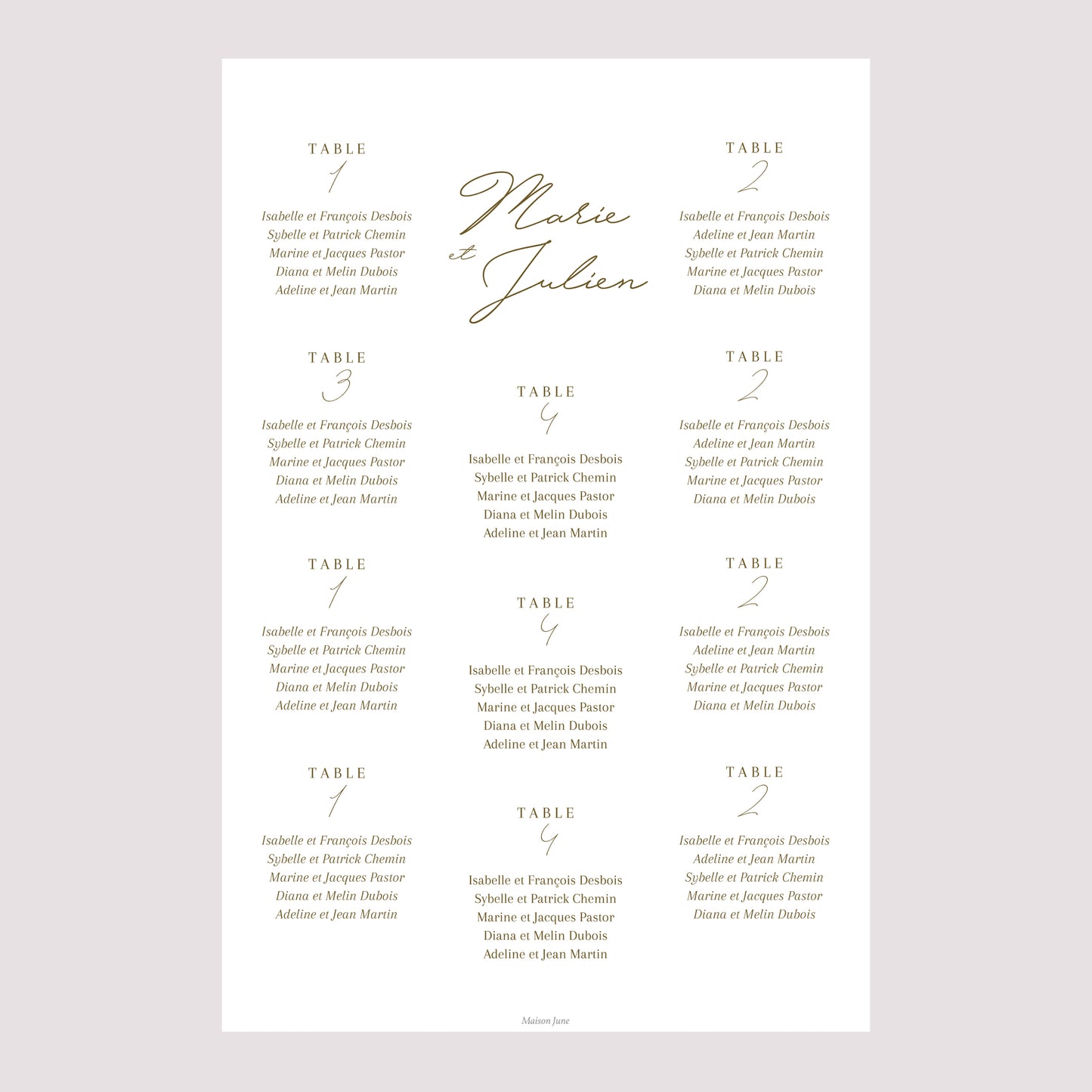 Plan de table Mariage Portrait Camaieu abstrait photo N° 2