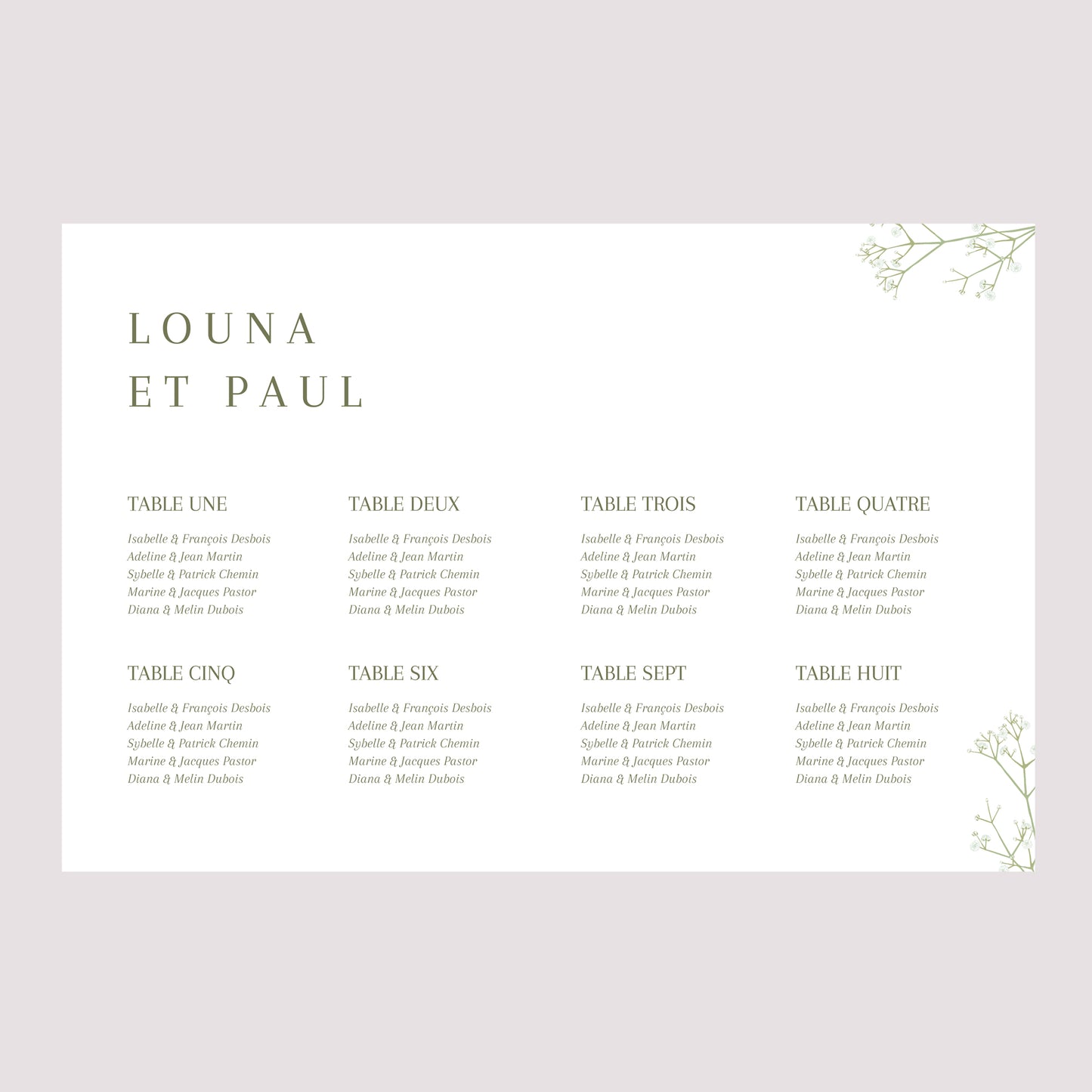 Plan de table Mariage Paysage Couronne de gypsophile photo N° 2