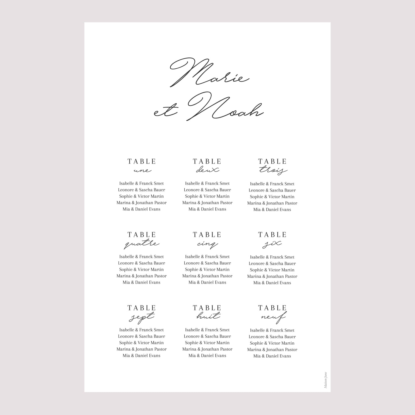 Plan de table Mariage Portrait Couronne d'or Gypsophile photo N° 2