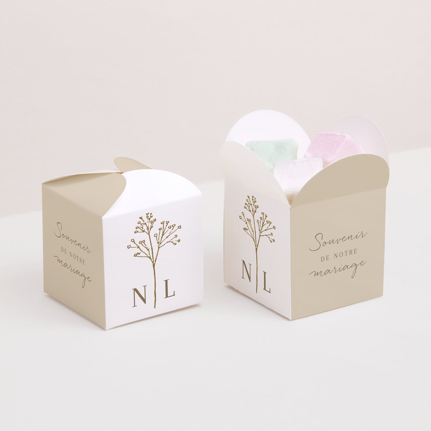 Boîte à dragées Mariage Ouverture papillon Gypsophile élégant photo N° 2
